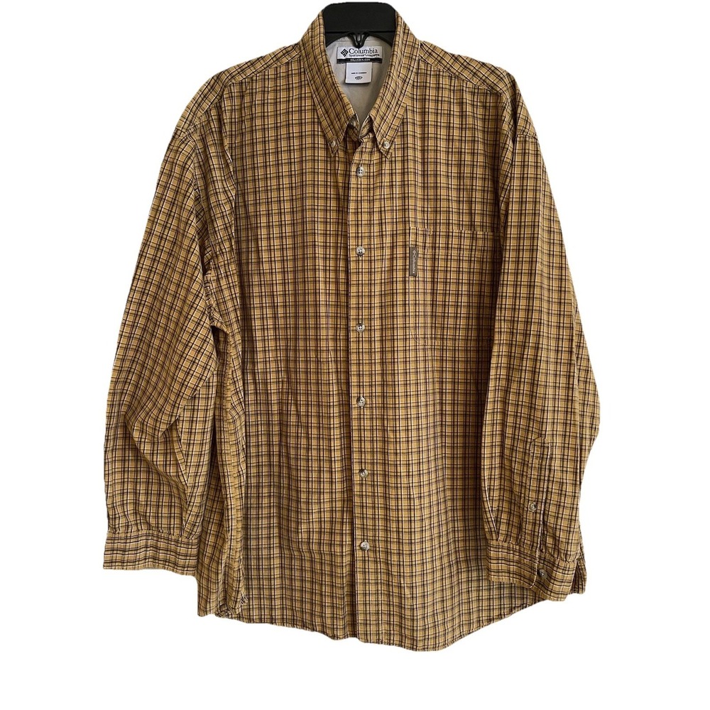Men's Columbia Long Sleeve Button Front Shirt Yellow Plaid 2XB